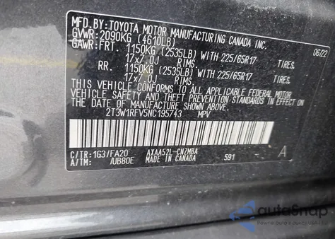 2022 Toyota Rav4 Xle из США, поврежденный, VIN 2T3W1RFV5NC195743